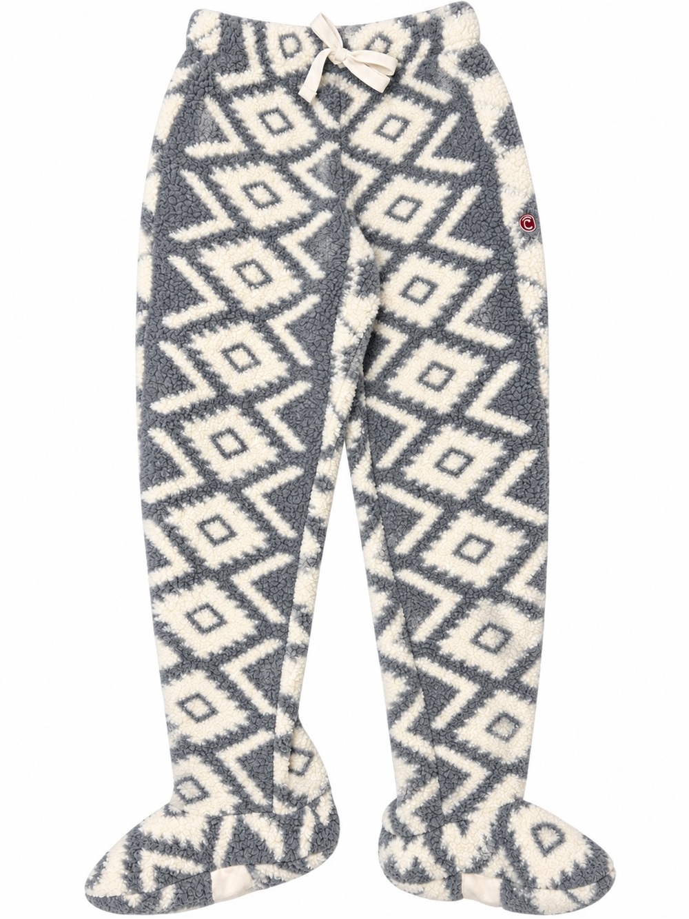 Feejays Footed Pajama Pants Women’s S Gray Cream Sherpa Fleece Aztec